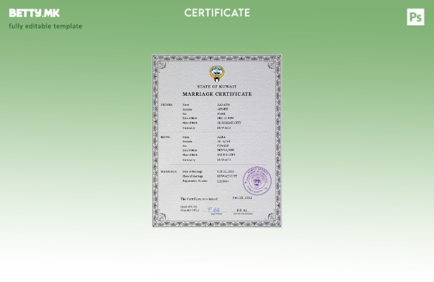 Модерен стил Кувајтски шаблон за PSD шаблон за документи за брак